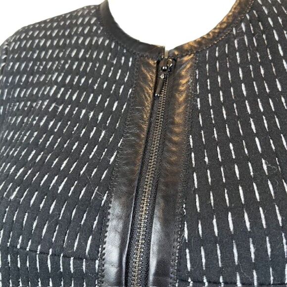 Rebecca Taylor Peplum Zip Blazer Cotton Blend Lamb Leather Trim Black Size 2 - Picture 2 of 11